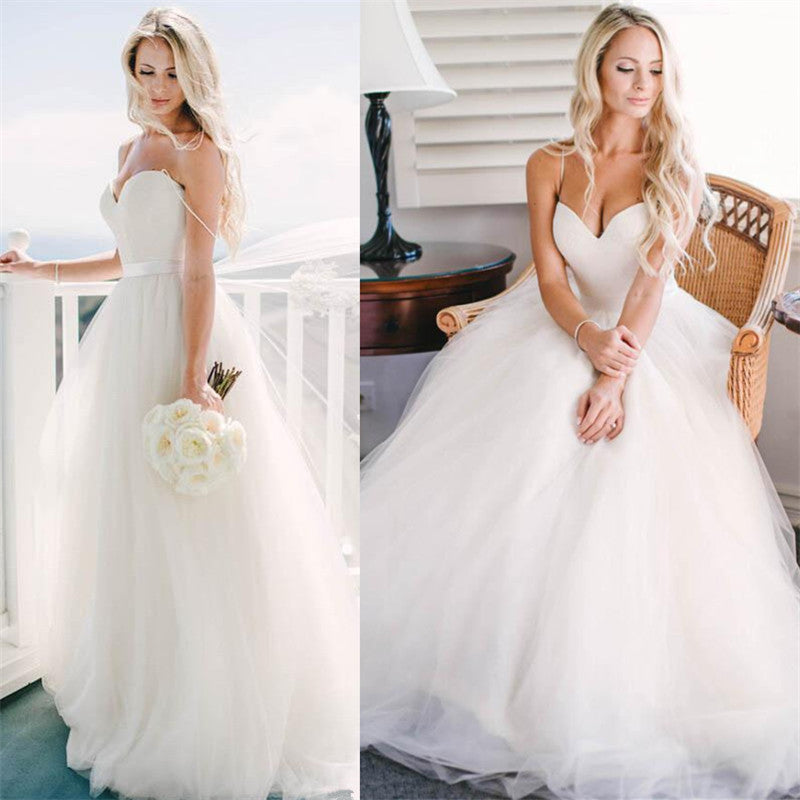 Long Spaghetti Strap Tulle Wedding Dress
