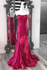 Long Strapless Red Prom Dress with Feather Slit