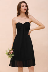 Lovely Strapless Sweetheart Ruffle Short Black Bridesmaid Dress Affordable-Babyonlines