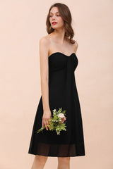Lovely Strapless Sweetheart Ruffle Short Black Bridesmaid Dress Affordable-Babyonlines