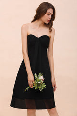 Lovely Strapless Sweetheart Ruffle Short Black Bridesmaid Dress Affordable-Babyonlines
