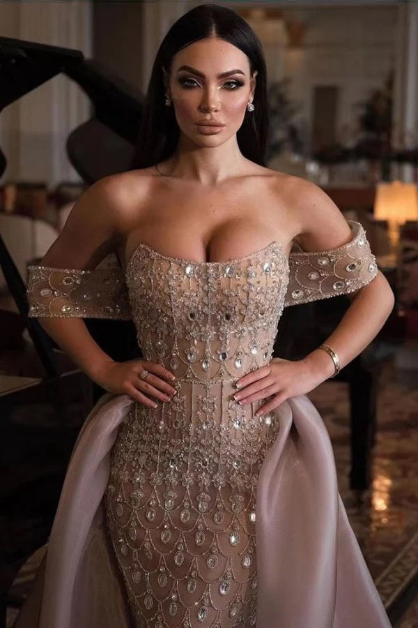 Luxurious Off-the-Shoulder Long Mermaid Formal Evening Dresses with Beaded