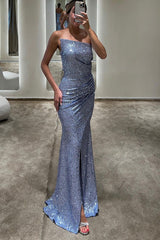 Luxurious Silver Strapless Prom Dress Mermaid