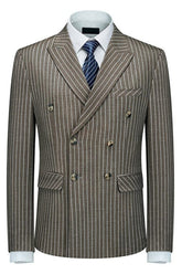 Mark Modern Coffee Double Breasted Peaked Lapel Striped Men Suits For Business