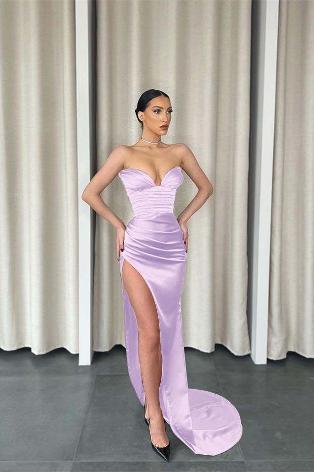 Sweetheart Mermaid Long Prom Dress with Split and Pleats