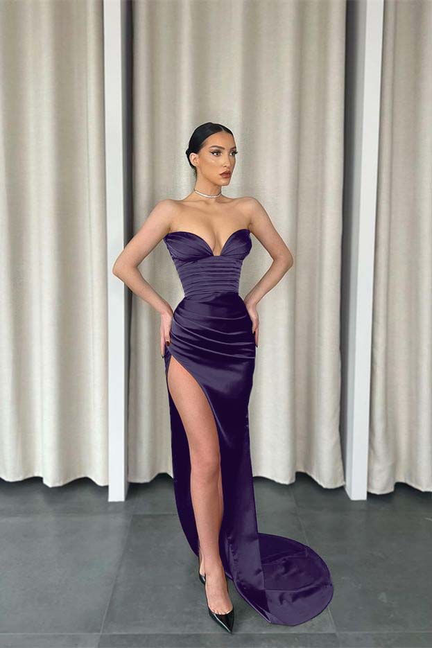 Sweetheart Mermaid Long Prom Dress with Split and Pleats