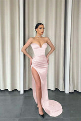 Sweetheart Mermaid Long Prom Dress with Split and Pleats
