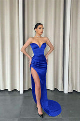 Sweetheart Mermaid Long Prom Dress with Split and Pleats