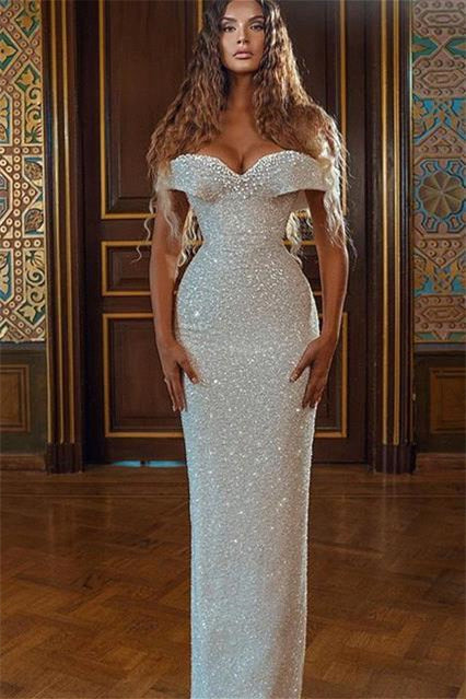Off the Shoulder Strapless Mermaid Long Prom Dress with Sequins