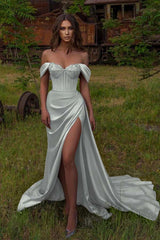 Off the Shoulder Strapless Mermaid Prom Dress with Beading Split