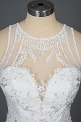 Mermaid Scoop Neck Jewel Wedding Dress with Beadings and Appliques