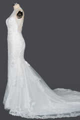 Mermaid Scoop Neck Jewel Wedding Dress with Beadings and Appliques