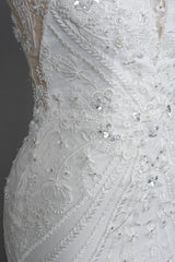 Mermaid Scoop Neck Jewel Wedding Dress with Beadings and Appliques