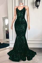 Royal Blue Spaghetti Strap Mermaid Long Prom Dress with Sequins
