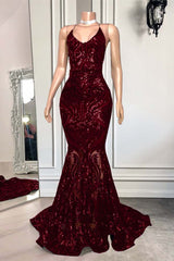 Royal Blue Spaghetti Strap Mermaid Long Prom Dress with Sequins