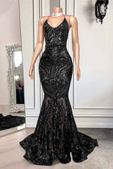 Royal Blue Spaghetti Strap Mermaid Long Prom Dress with Sequins
