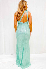 Mint Green Tie Shoulder Prom Dress with Slit