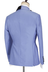 Modern Blue Best-Fit Business Prom Suit with Peaked Lapel for Men