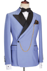 Modern Blue Best-Fit Business Prom Suit with Peaked Lapel for Men