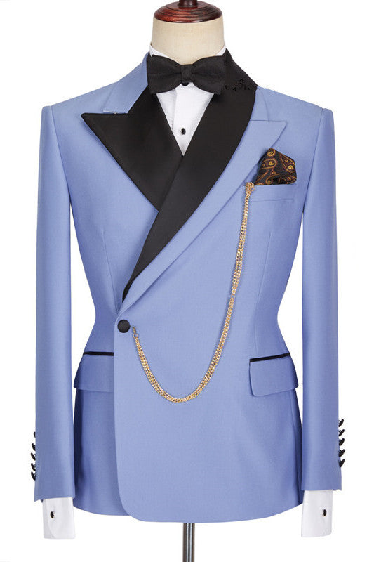 Modern Blue Best-Fit Business Prom Suit with Peaked Lapel for Men
