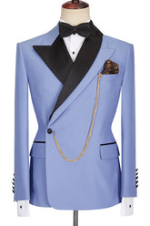 Modern Blue Best-Fit Business Prom Suit with Peaked Lapel for Men