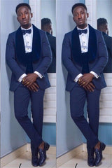 Modern Dark Navy Shawl Lapel Easy Fit Wedding Suit