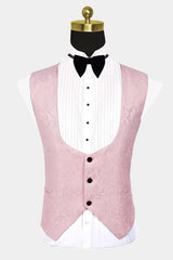 Modern Pink Morning Suit with Black Satin Lapel and Jacquard