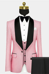 Modern Pink Morning Suit with Black Satin Lapel and Jacquard