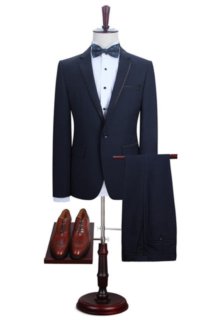 Modern Slim Fit Dark Navy Men¡¯s Wearhouse Wedding Suit with Notched Lapel