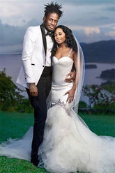 Modern White One-Button Wedding Suit with Black Lapel