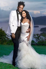 Modern White One-Button Wedding Suit with Black Lapel