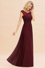 Modest Burgundy Chiffon Sleeveless Ruffle Bridesmaid Dress Affordable-Babyonlines
