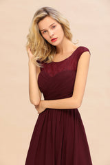 Modest Burgundy Chiffon Sleeveless Ruffle Bridesmaid Dress Affordable-Babyonlines