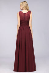 Modest Chiffon Lace Scoop Ruffle Burgundy Bridesmaid Dresses Affordable-Babyonlines