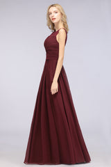 Modest Chiffon Lace Scoop Ruffle Burgundy Bridesmaid Dresses Affordable-Babyonlines