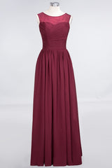 Modest Chiffon Lace Scoop Ruffle Burgundy Bridesmaid Dresses Affordable-Babyonlines