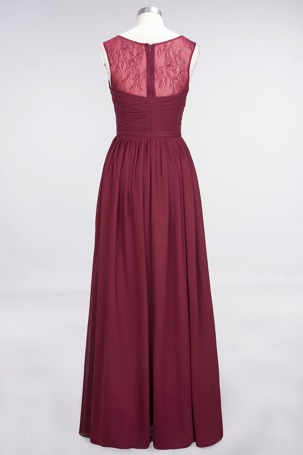 Modest Chiffon Lace Scoop Ruffle Burgundy Bridesmaid Dresses Affordable-Babyonlines