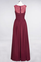 Modest Chiffon Lace Scoop Ruffle Burgundy Bridesmaid Dresses Affordable-Babyonlines