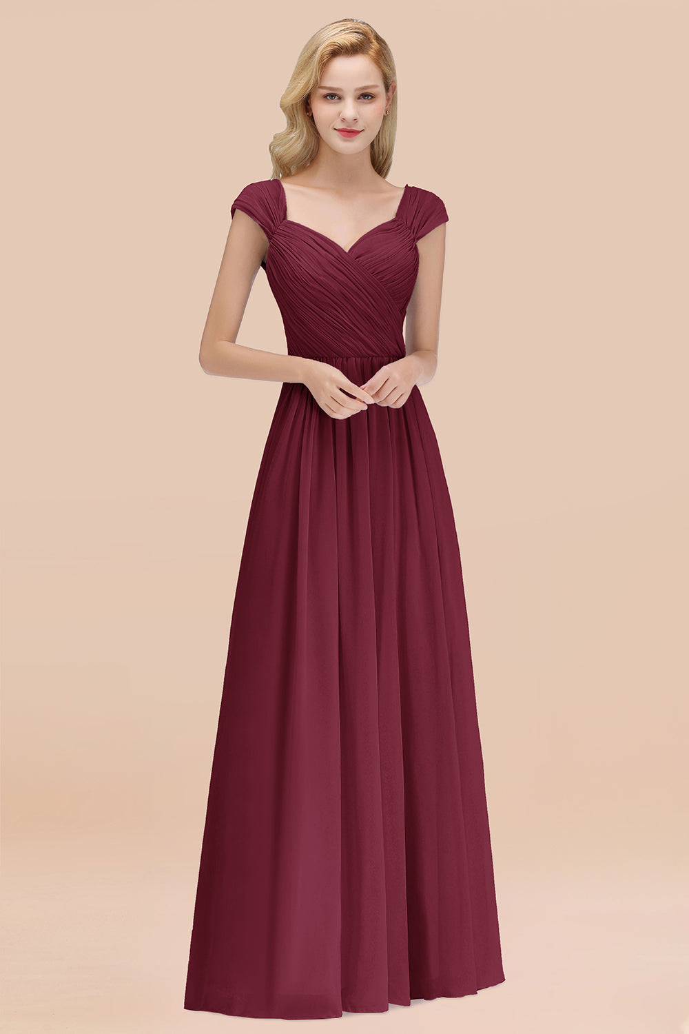 Modest Chiffon Sweetheart Sleeveless Affordable Bridesmaid Dresses with Ruffles-Babyonlines