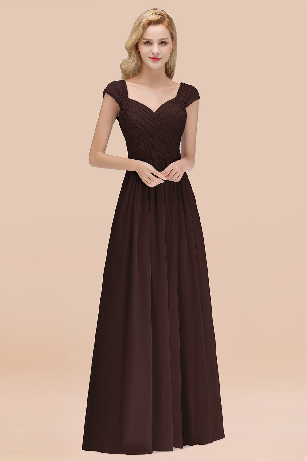 Modest Chiffon Sweetheart Sleeveless Affordable Bridesmaid Dresses with Ruffles-Babyonlines