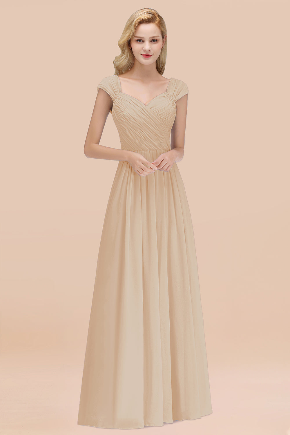 Modest Chiffon Sweetheart Sleeveless Affordable Bridesmaid Dresses with Ruffles-Babyonlines