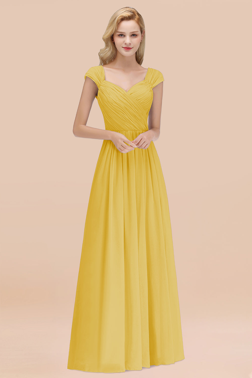 Modest Chiffon Sweetheart Sleeveless Affordable Bridesmaid Dresses with Ruffles-Babyonlines