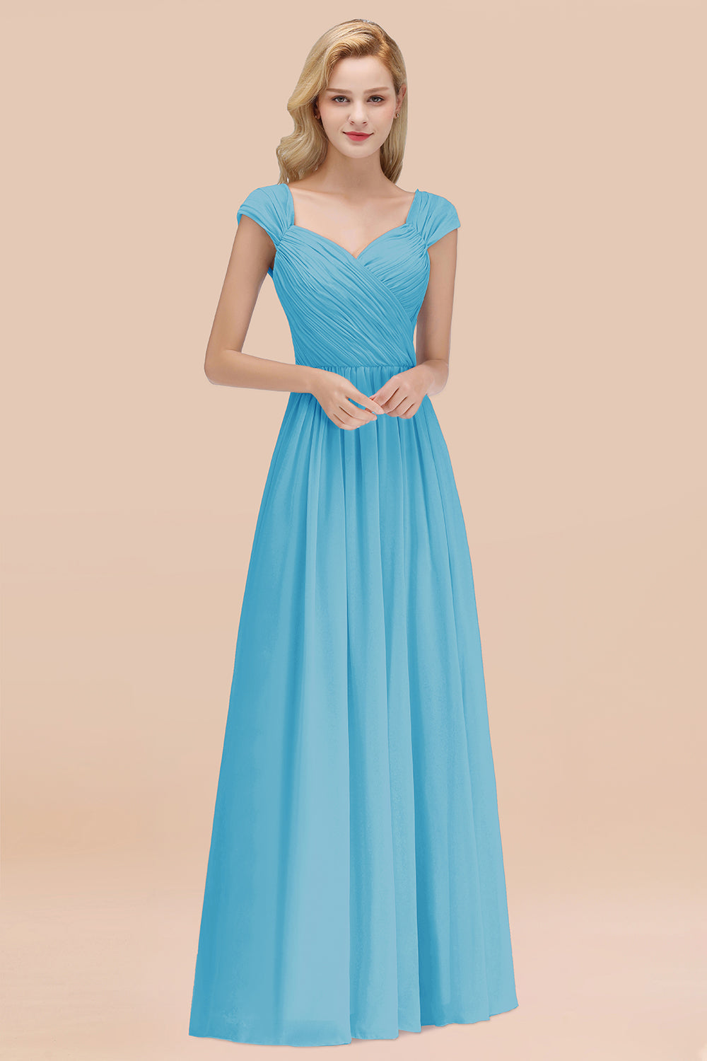 Modest Chiffon Sweetheart Sleeveless Affordable Bridesmaid Dresses with Ruffles-Babyonlines