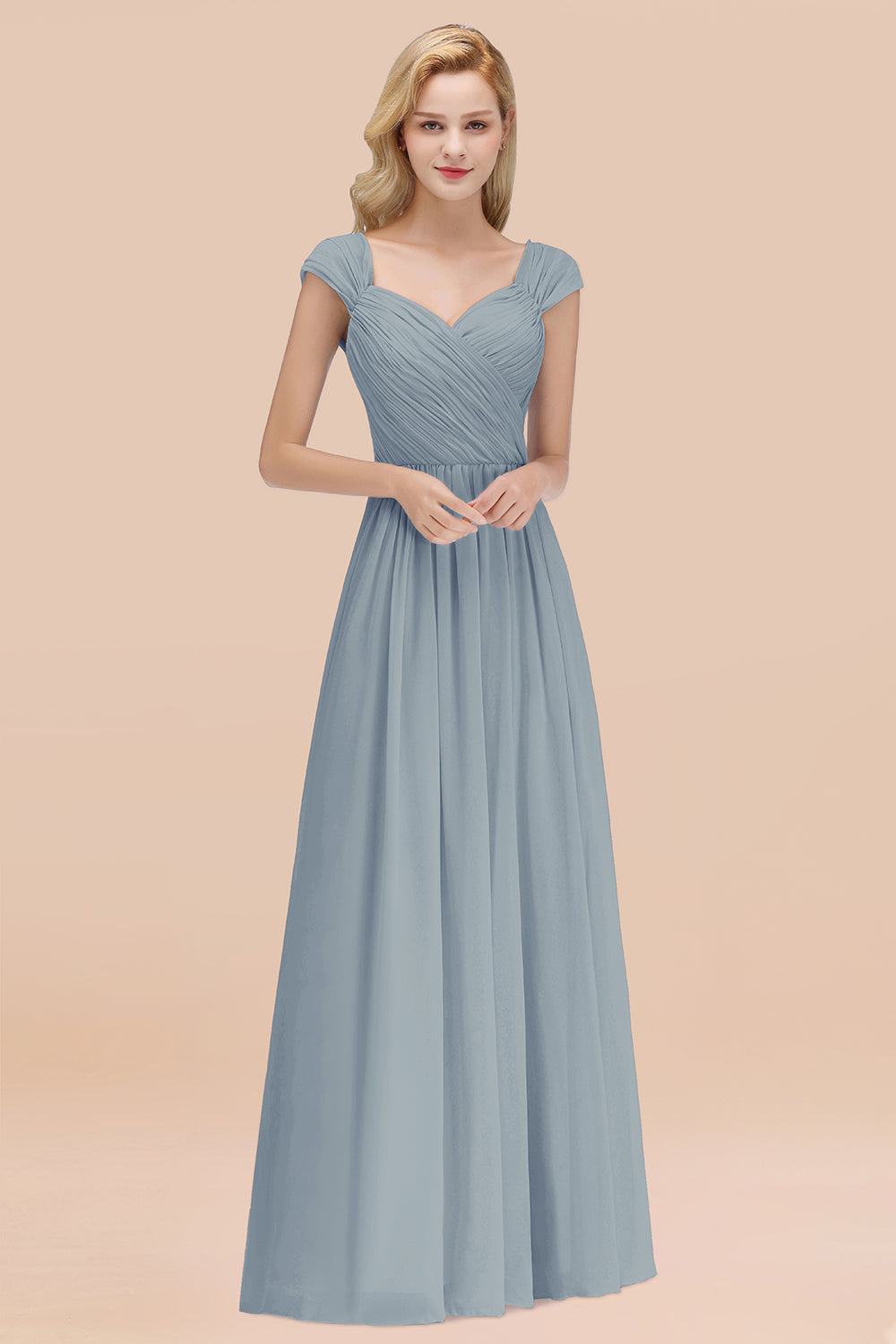 Modest Chiffon Sweetheart Sleeveless Affordable Bridesmaid Dresses with Ruffles-Babyonlines