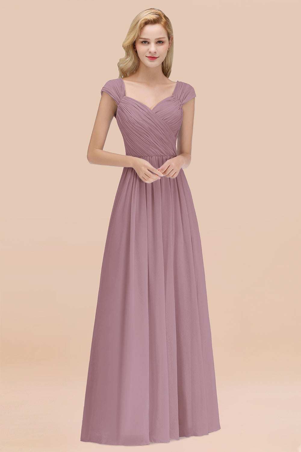 Modest Chiffon Sweetheart Sleeveless Affordable Bridesmaid Dresses with Ruffles-Babyonlines