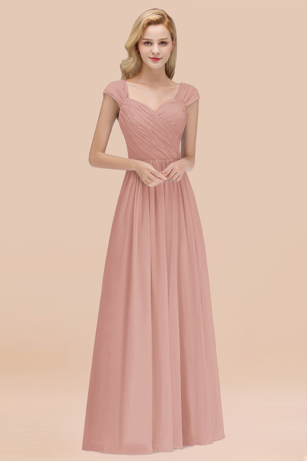 Modest Chiffon Sweetheart Sleeveless Affordable Bridesmaid Dresses with Ruffles-Babyonlines