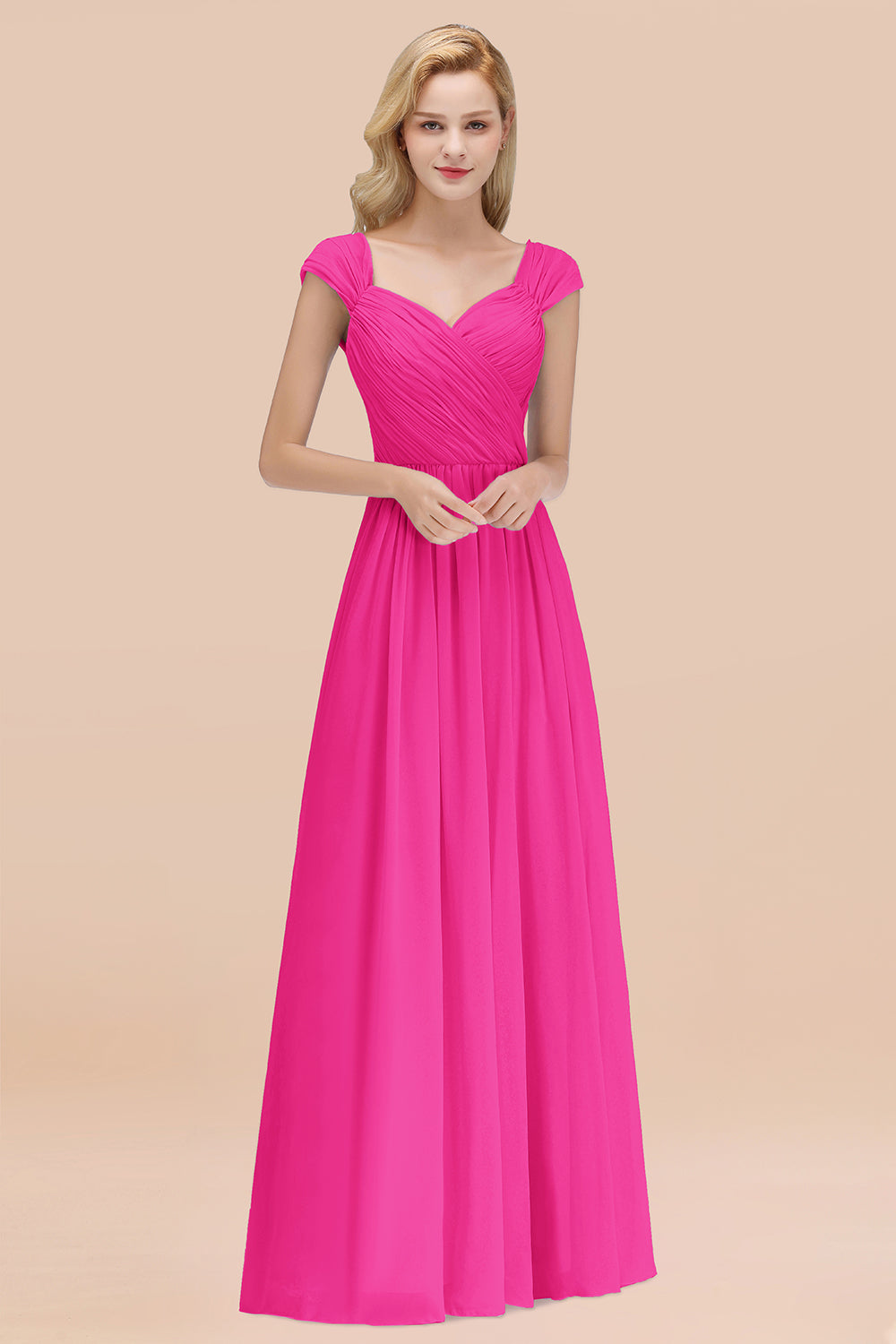 Modest Chiffon Sweetheart Sleeveless Affordable Bridesmaid Dresses with Ruffles-Babyonlines