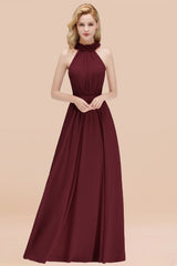 Modest High-Neck Halter Ruffle Chiffon Bridesmaid Dresses Affordable-Babyonlines