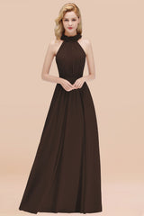 Modest High-Neck Halter Ruffle Chiffon Bridesmaid Dresses Affordable-Babyonlines