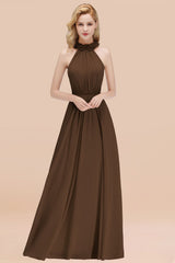 Modest High-Neck Halter Ruffle Chiffon Bridesmaid Dresses Affordable-Babyonlines